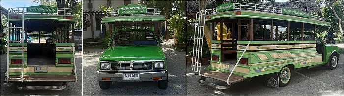 umgebauter grüner sammler pickupbus