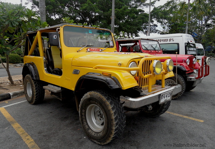 Jeep mit büffelfängergelb und rot